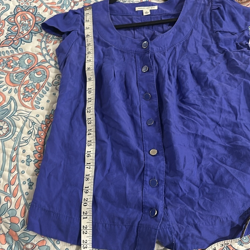 Banana Republic Cobalt Silk Blend Button Front Blouse | Effortless Minimal Chic - Picture 9 of 11